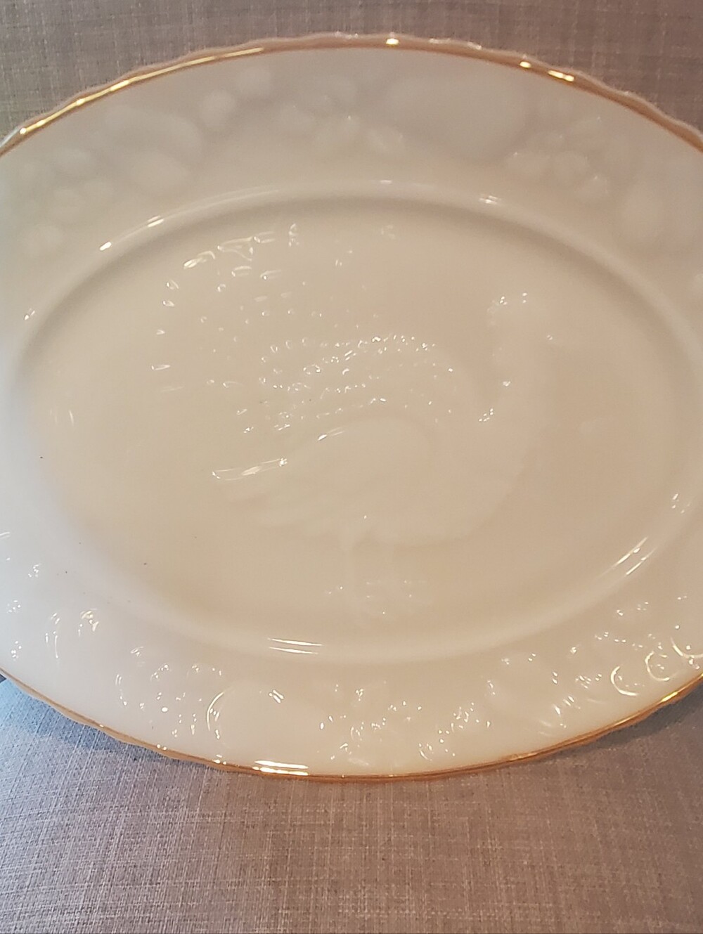 White Milk Glass Serving Platter, Turkey, Anchor Hocking 15x11-3/4"